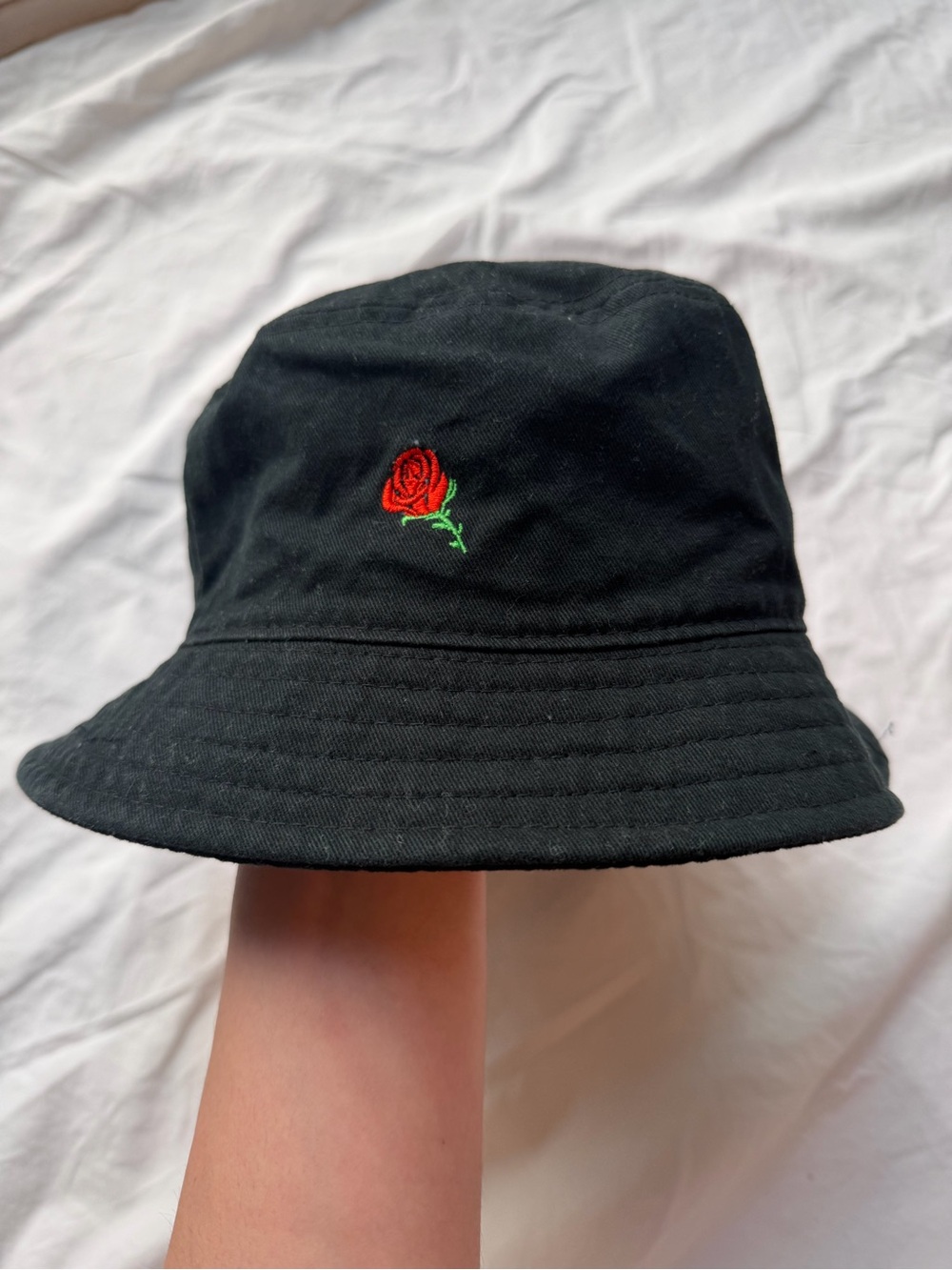 Empyre Rozay Black Bucket Hat Embroidered Red Rose - Skater Streetwear